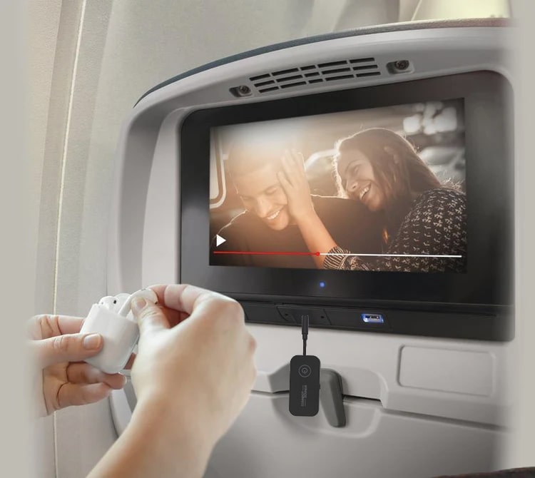 Wireless Bluetooth 6.0 Audio Adapter with Dual Headphone Support for Airplanes, TVs, Gaming, and Fitness Machines