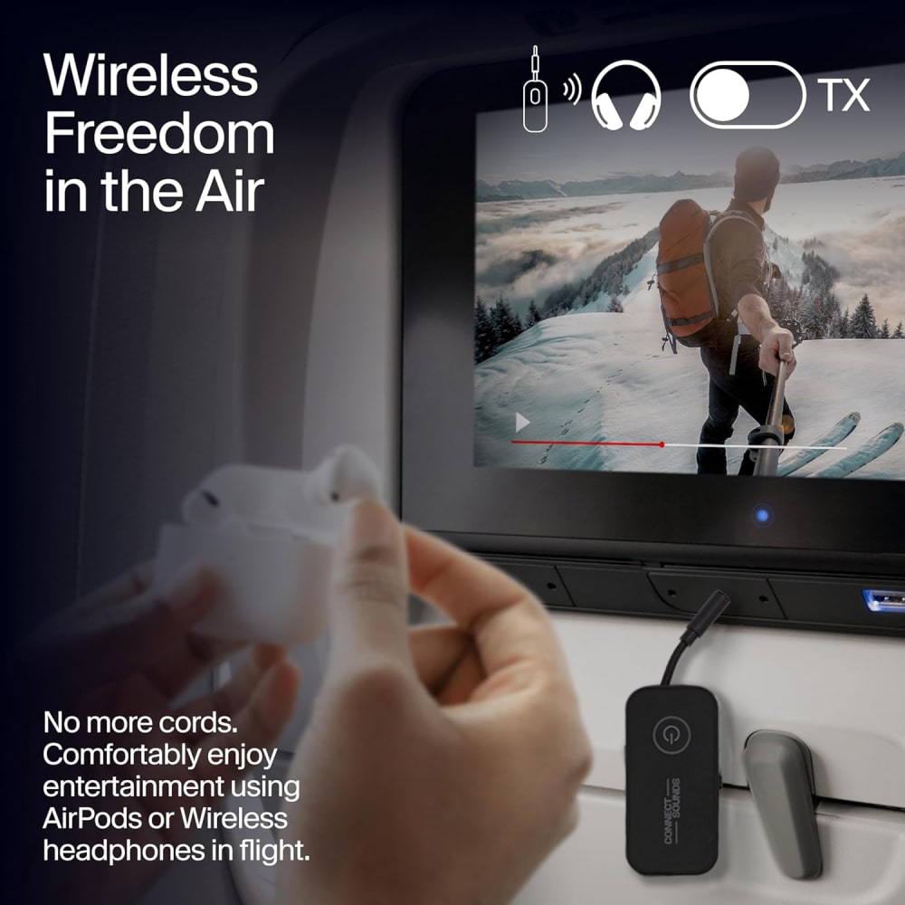 Wireless Bluetooth 6.0 Audio Adapter with Dual Headphone Support for Airplanes, TVs, Gaming, and Fitness Machines