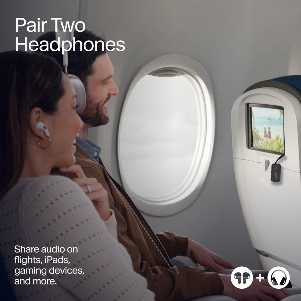 Wireless Bluetooth 6.0 Audio Adapter with Dual Headphone Support for Airplanes, TVs, Gaming, and Fitness Machines