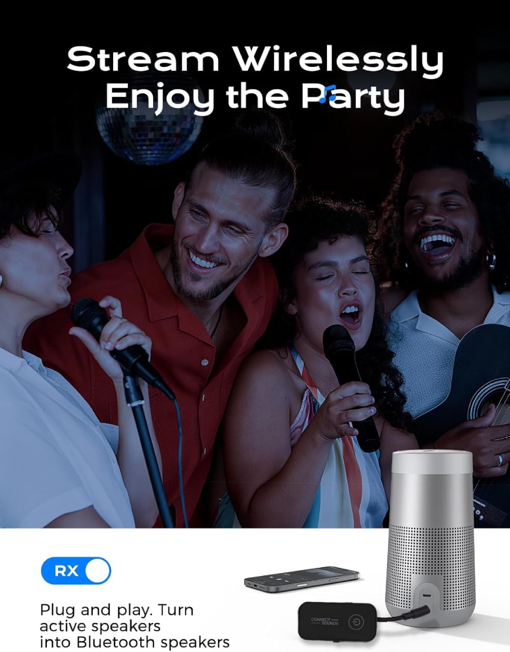 Wireless Bluetooth 6.0 Audio Adapter with Dual Headphone Support for Airplanes, TVs, Gaming, and Fitness Machines