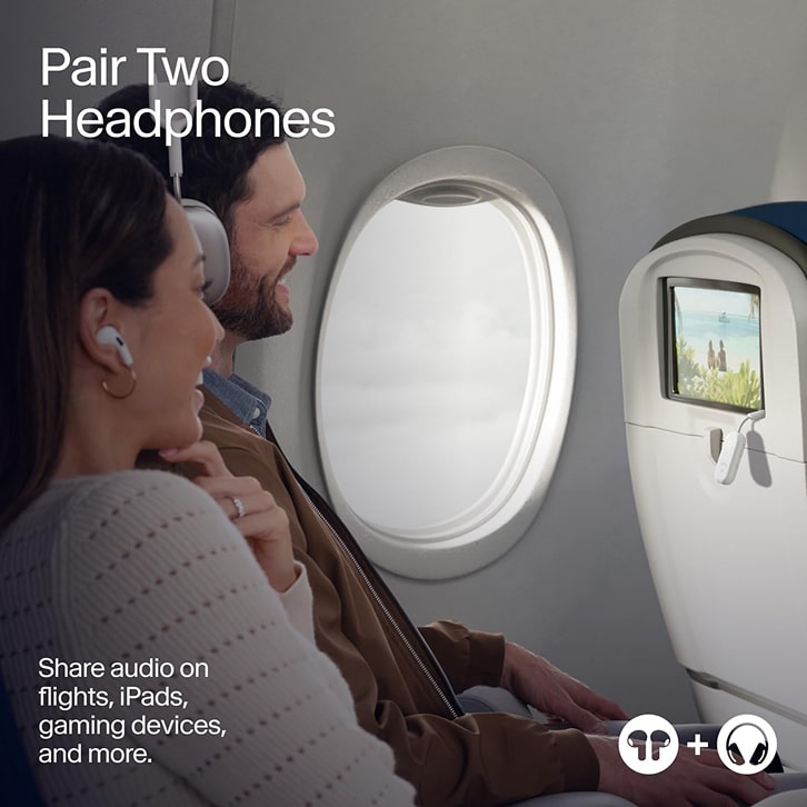 Wireless Bluetooth 6.0 Audio Adapter with Dual Headphone Support for Airplanes, TVs, Gaming, and Fitness Machines